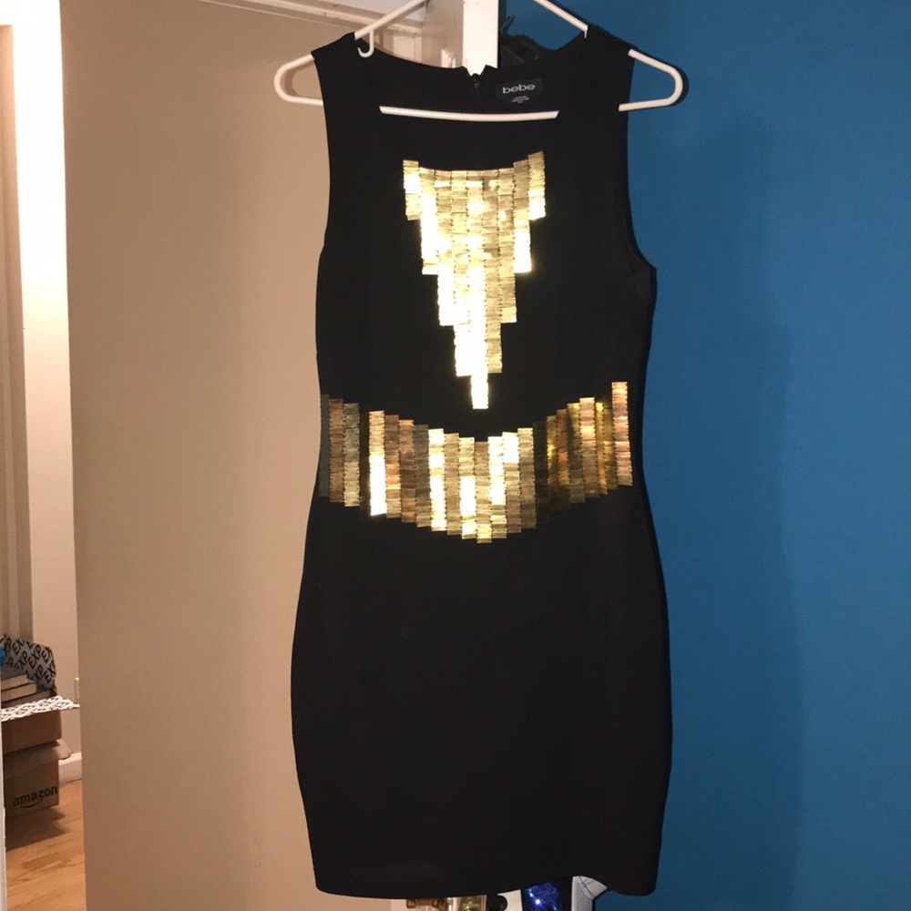 bebe black and gold dress